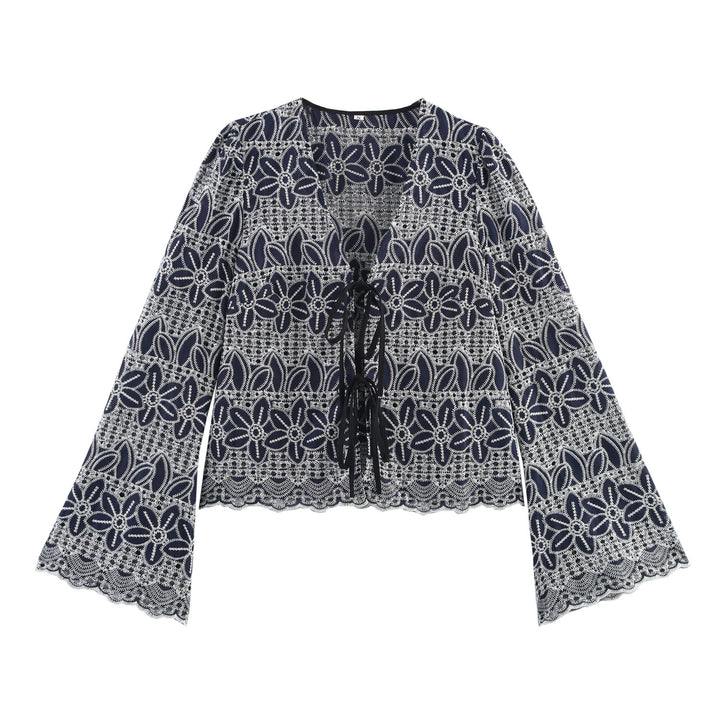 Femme Elegante Spids Bluse med Bjælleærmer Stilla