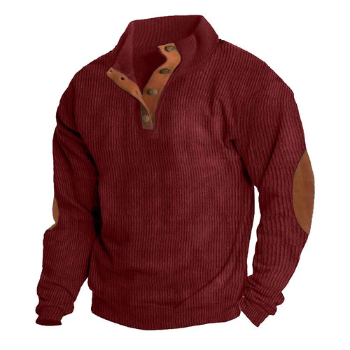 Herren moderigtig ståkrave sweater med struktureret ribdesign og højkvalitets læderaccentuer Stilla