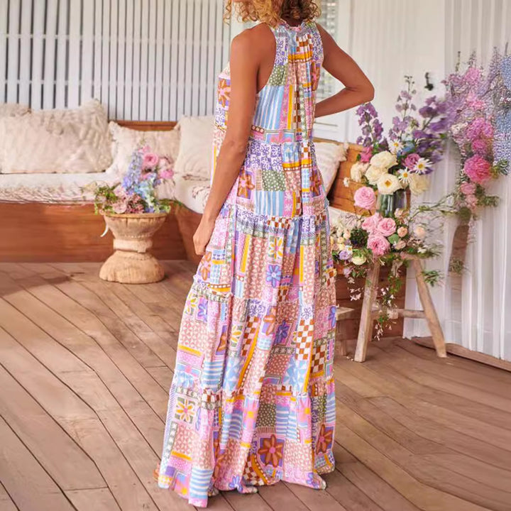 Dame Maxikjole med farverigt patchwork-design Stilla