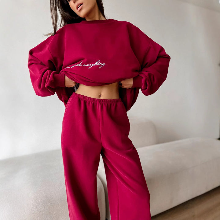 Kvindernes komfortable sweatshirt og bukser sæt med elastisk talje Skovae