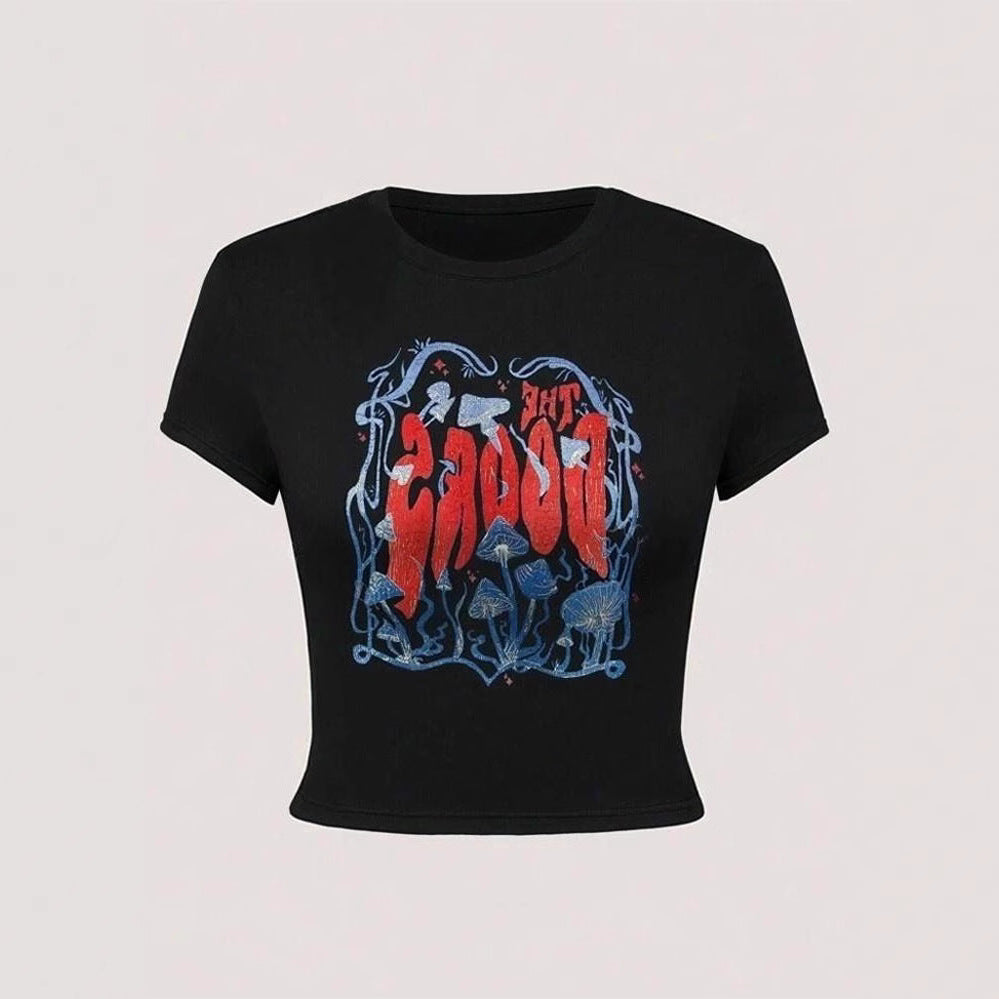 Damer afslappet Crop-T-shirt med kreativ grafikdesign Skovae