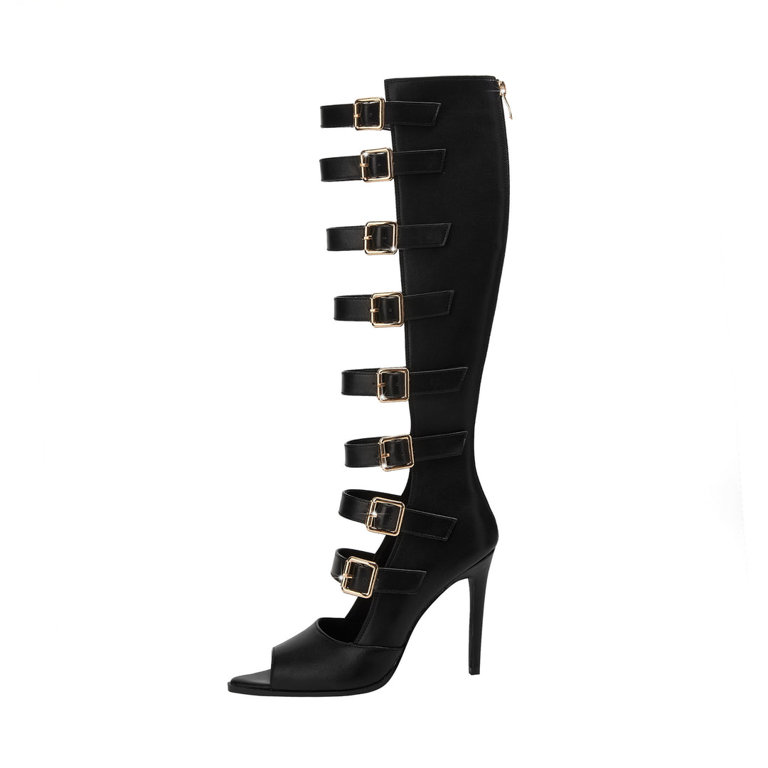 Dame High-Stiletto Open-Toe Strappy Støvler med iøjnefaldende spænde-design Stilla