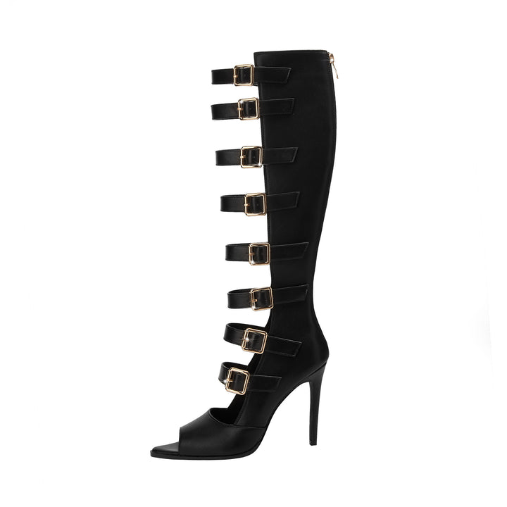Dame High-Stiletto Open-Toe Strappy Støvler med iøjnefaldende spænde-design Stilla