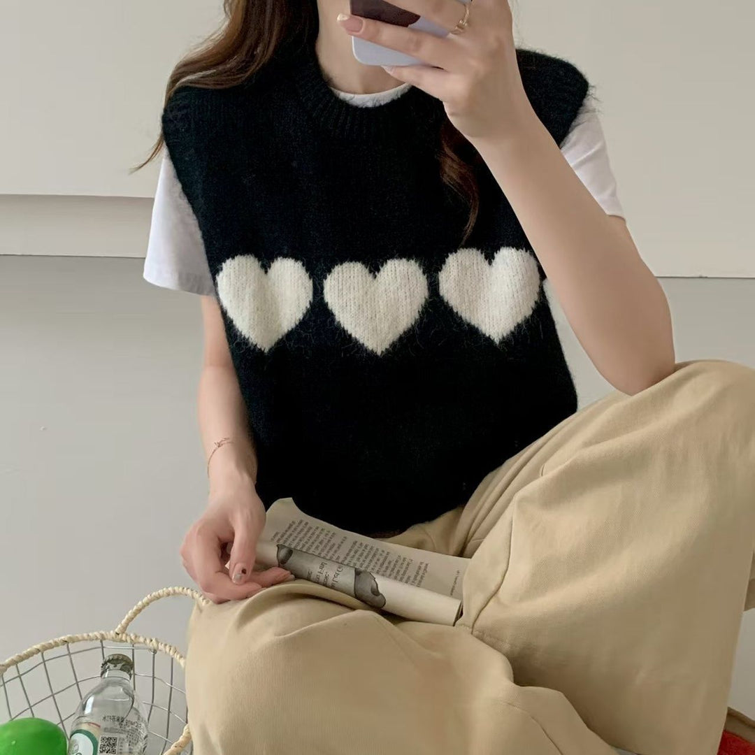 Kvindestrik sweater med hjerte motiv Stilla