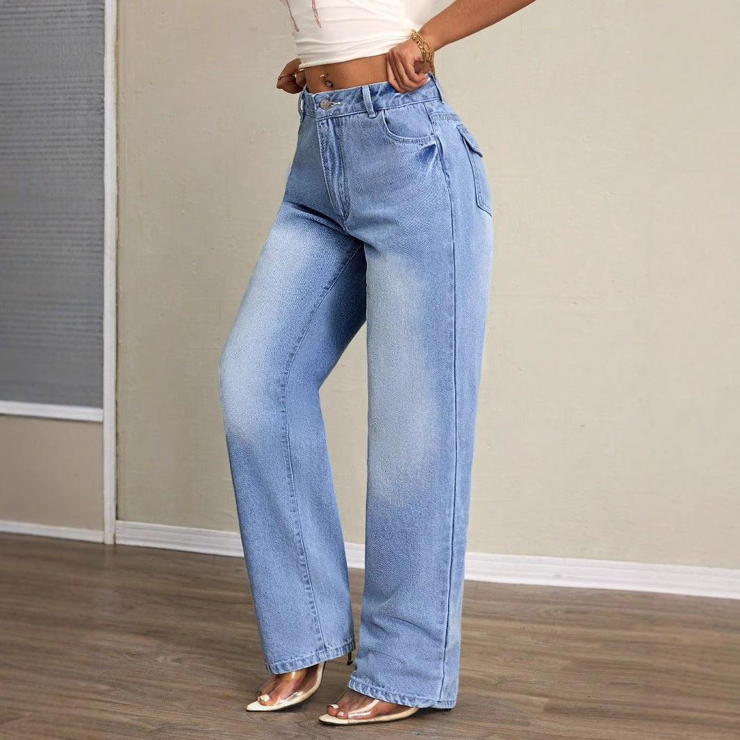 Kvinders bredskårne jeans med høj talje og afslappet pasform Stilla