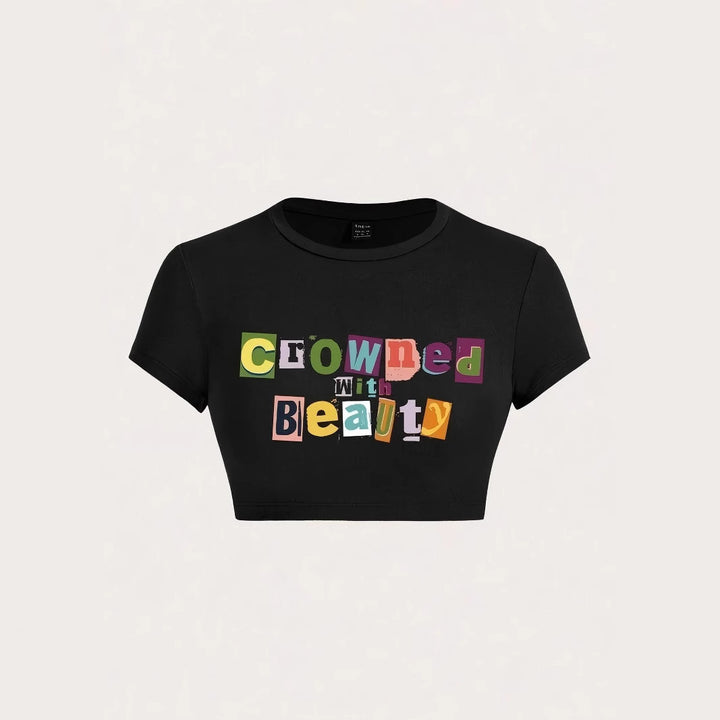 Damer Crop-T-shirt med kreativt uforglemmeligt statement Skovae