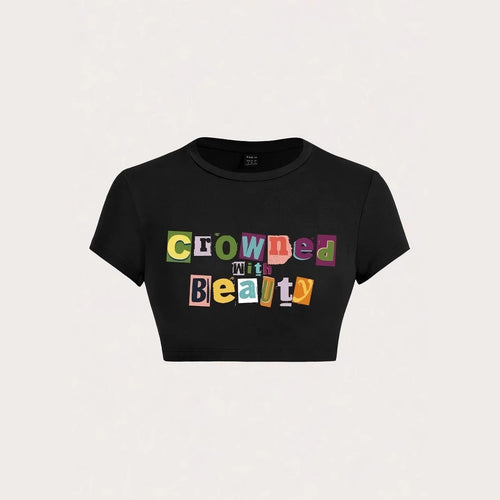 Damer Crop-T-shirt med kreativt uforglemmeligt statement Skovae