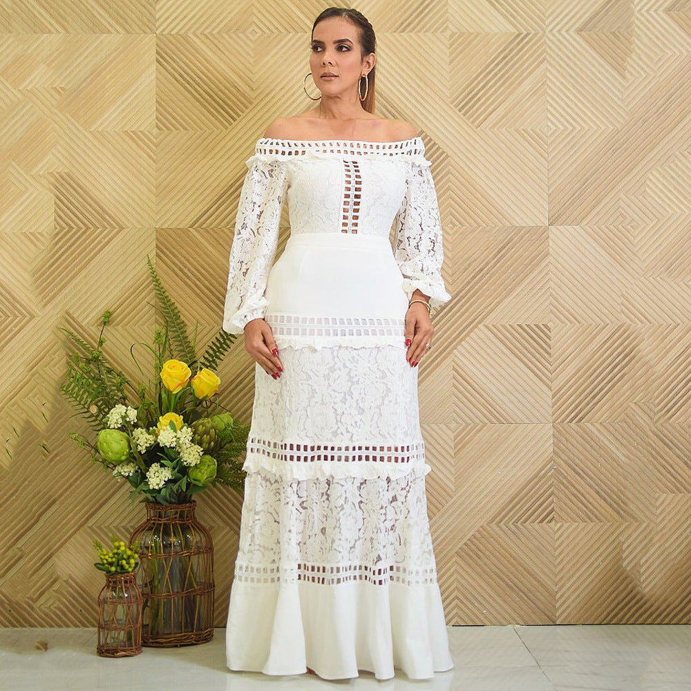Dame Elegant brudekjole med romantiske blonde- og flæse detaljer Stilla