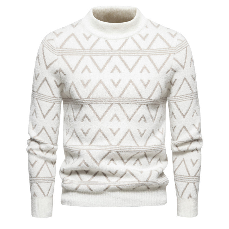 Herrer geometrisk mønstret ståkravepullover Stilla