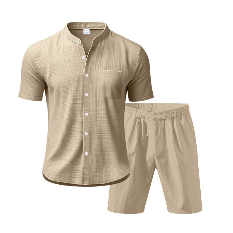 Herren fritidstøj med kortærmet button-down skjorte og elastiske shorts Stilla