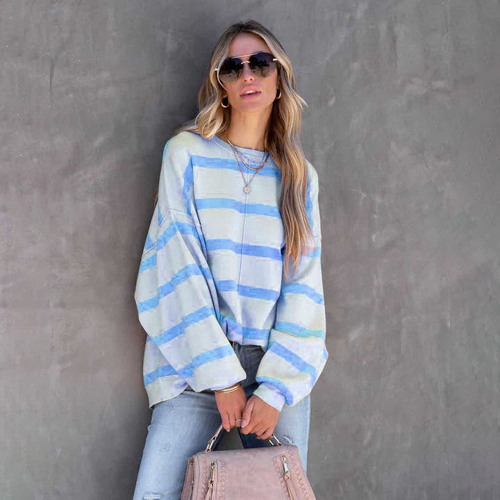 Dame afslappet oversized-hoodie med farverigt stribemønster Stilla