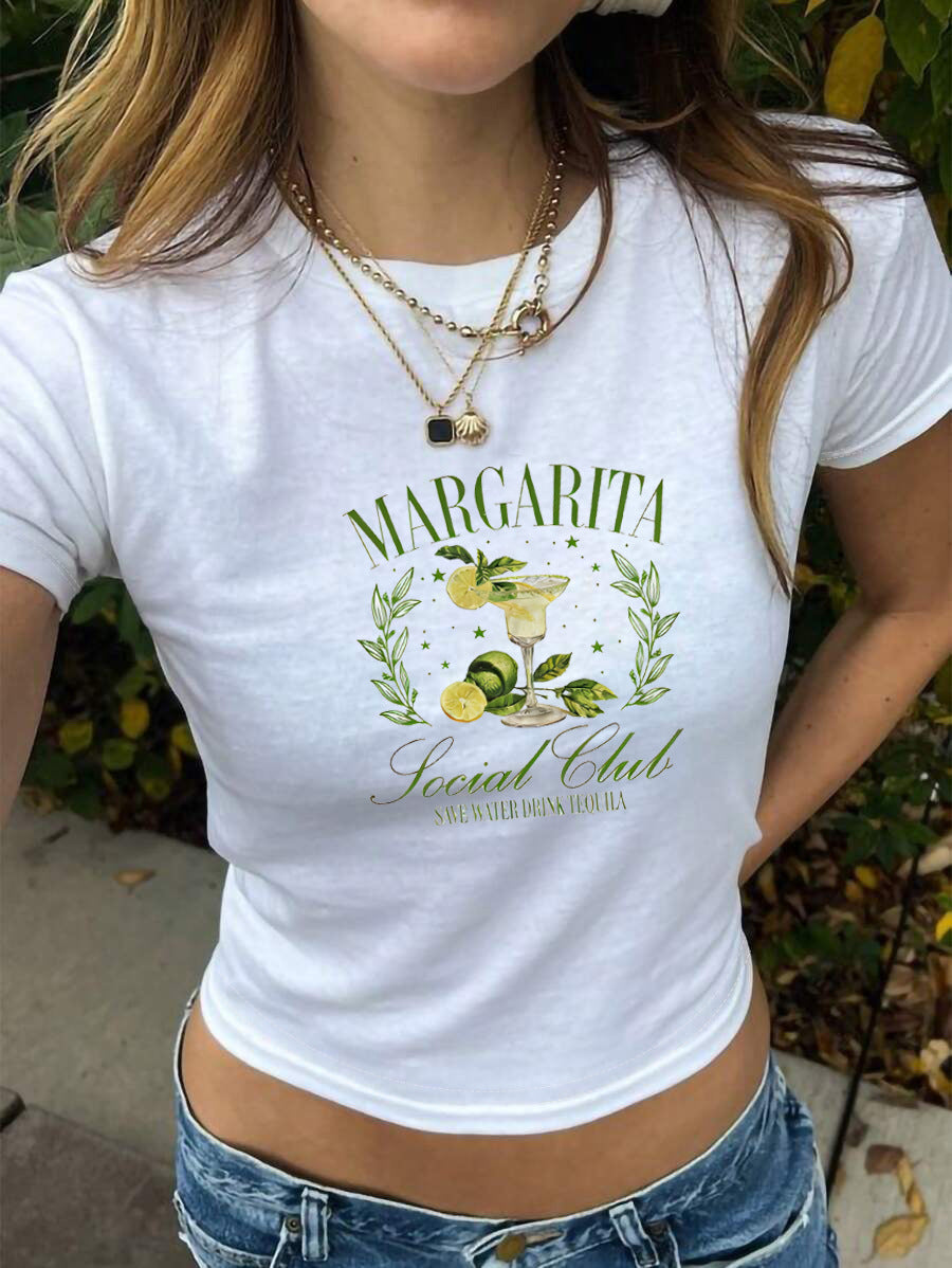 Dame Crop-T-Shirt med kreativ cocktail-design Skovae