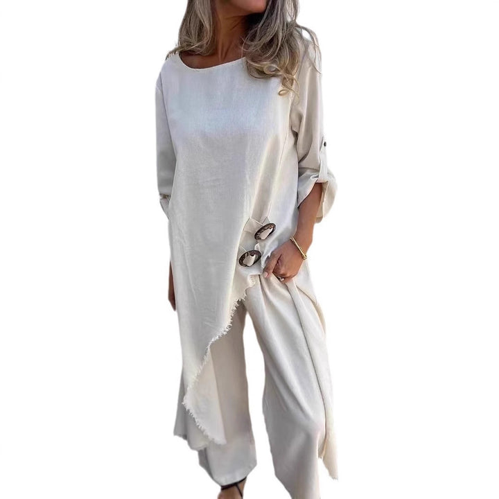 Dame elegant og casual ensemble med asymmetrisk snit og raffineret drapering Stilla