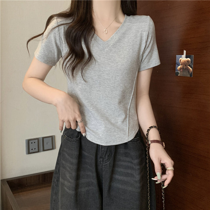 Femme Kortærmet V-Udskæring Basic T-Shirt Stilla