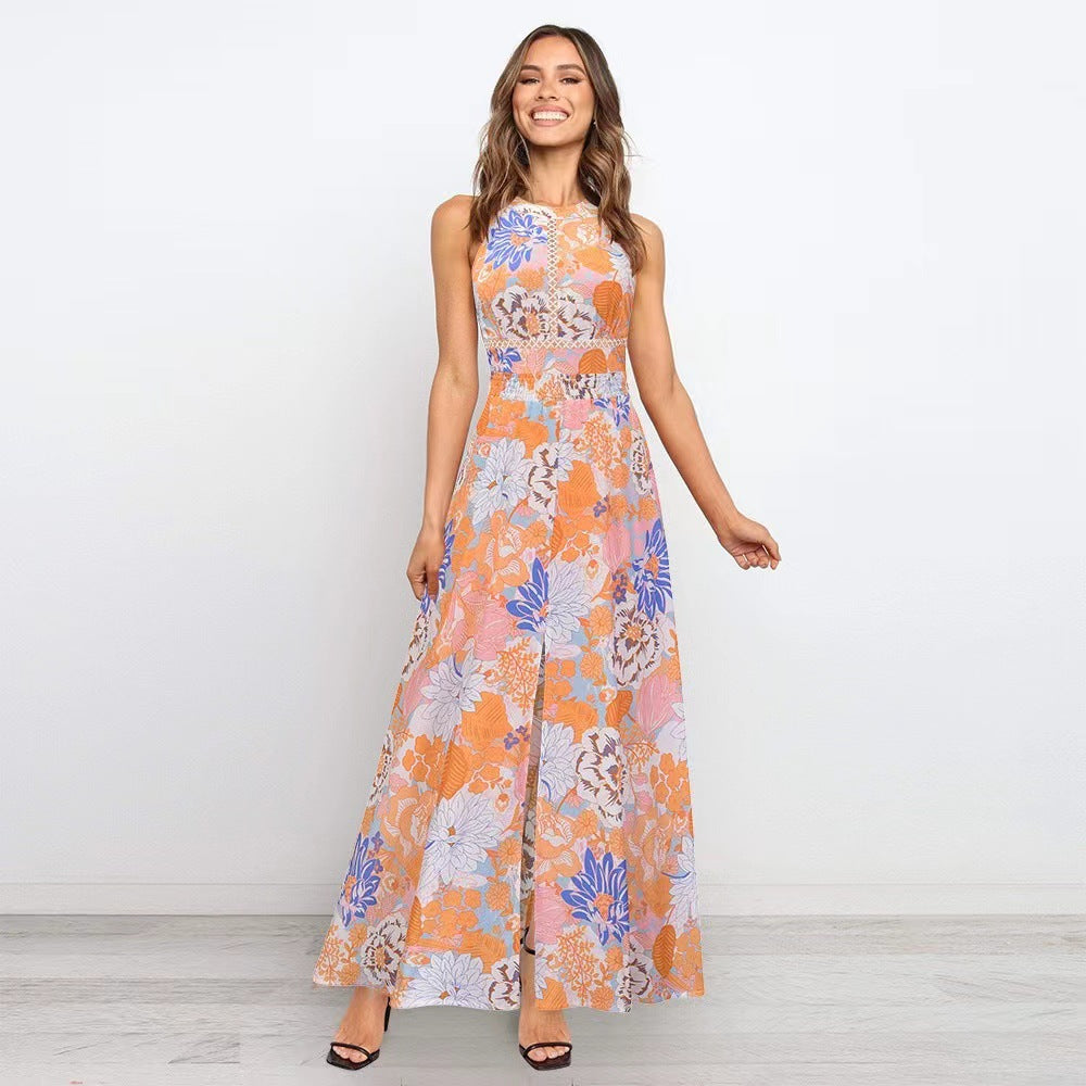 Dame Maxi-kjole med blomsterprint og elegant slidse Stilla