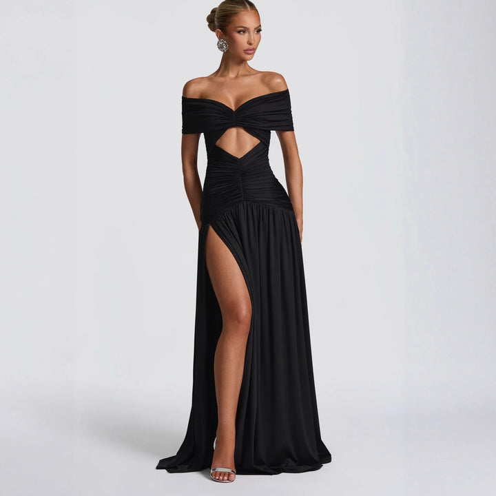 Dame Off-Shoulder Maxikjole med Cut-Out og Fald Skovae