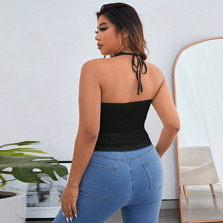Dame V-hals tanktop med asymmetrisk kant og rynker Skovae