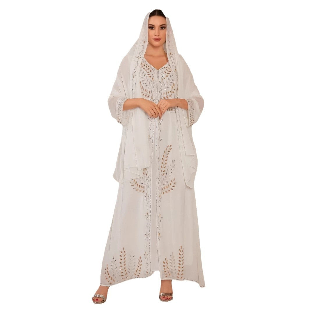 Dame Kaftan Kjole med detaljeret broderi og svajende ærmer Stilla
