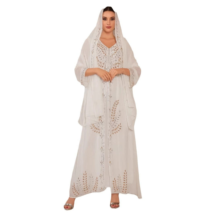 Dame Kaftan Kjole med detaljeret broderi og svajende ærmer Stilla