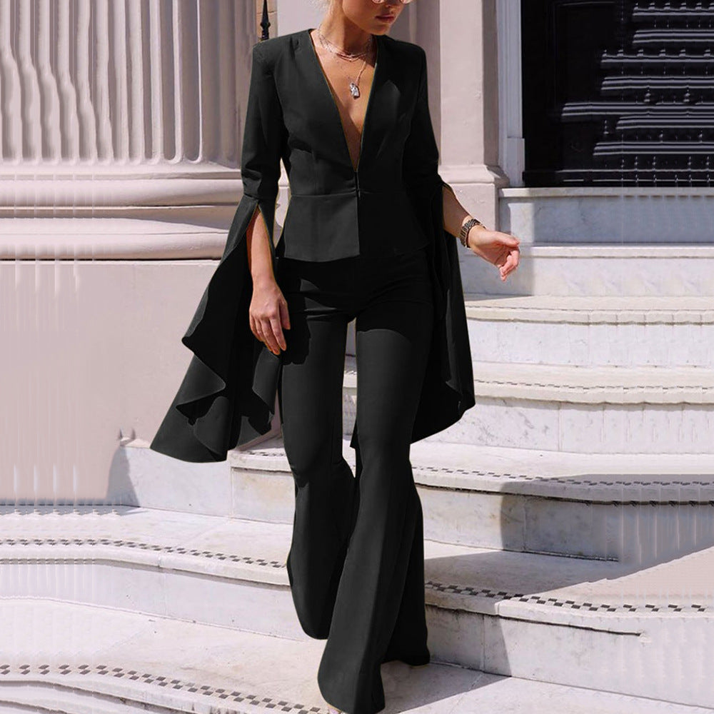 Dame Elegant Jumpsuit med åben front og ekstravagante ærmer Stilla