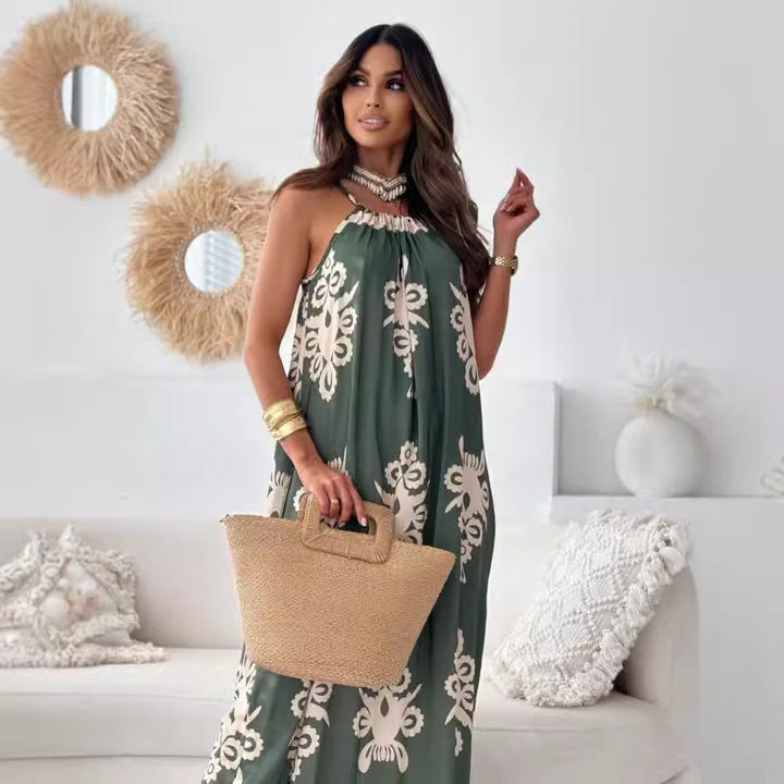 Dame Halterneck Maxikjole med komplekst Boho-design Stilla