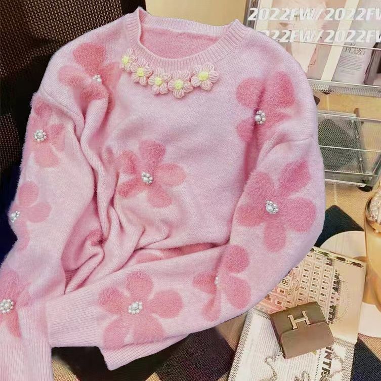 Femme Broderet Floral Strikpullover Stilla