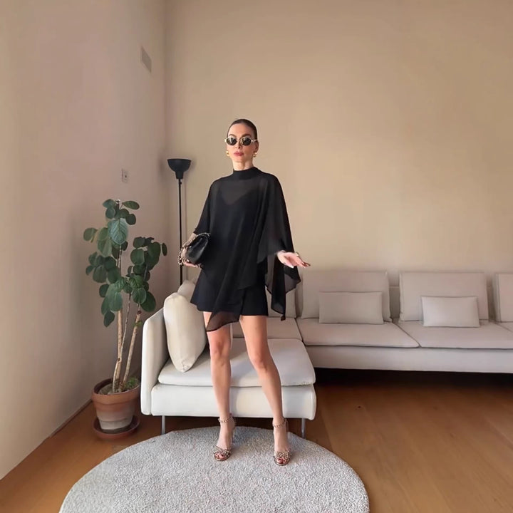 Kvindernes elegante chiffon tunika med asymmetrisk skæring og flydende design Skovae