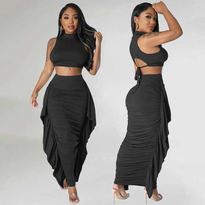 Høj talje bodycon nederdel og cropped top sæt til kvinder Stilla