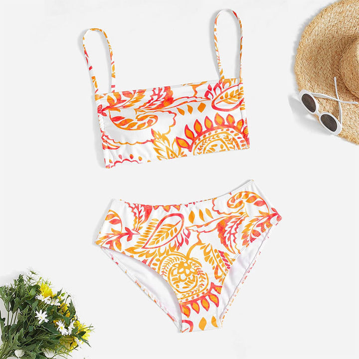 Dame triangel-bikini med glade blomster mønster og elegante ruffles detaljer Skovae