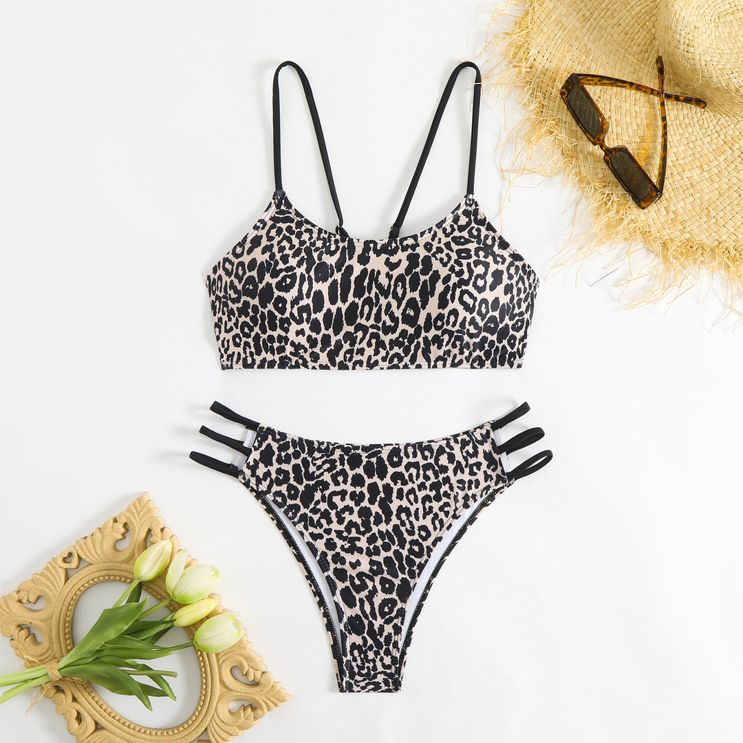 Dame Bikini-sæt med kreativt leopardmønster og justerbare stropper Skovae