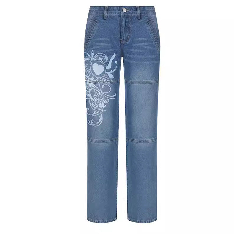 Dame Streetwear Jeans i afslappet bred pasform med trendy grafikdesign Stilla