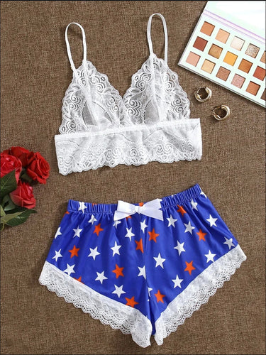 Dame-spids-Bralette og stjernetrykt shorts-sæt Stilla