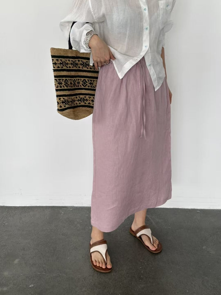 Dame Linned Maxi Skirt med justerbar Talje Knote Stilla