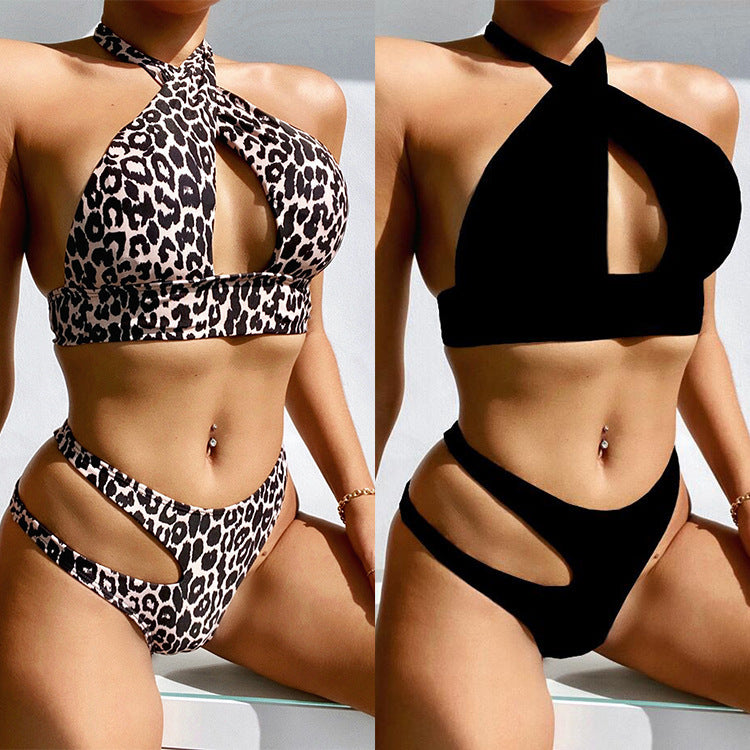 Dame Triangel-Bikini med moderne Cut-Out og Leopardprint Stilla
