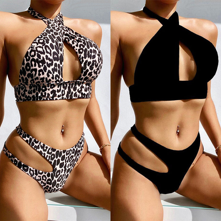 Dame Triangel-Bikini med moderne Cut-Out og Leopardprint Stilla