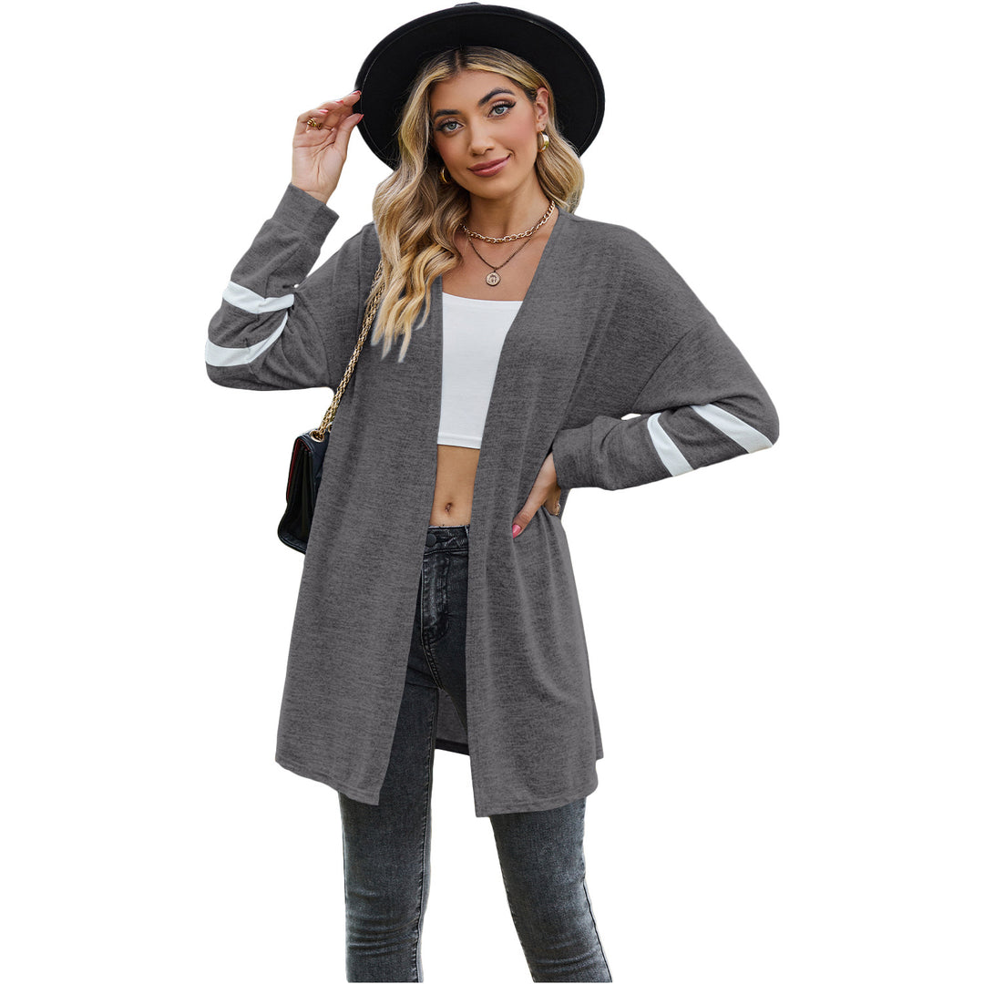 Dame afslappet cardigan med lang snit og stribe detaljer Stilla