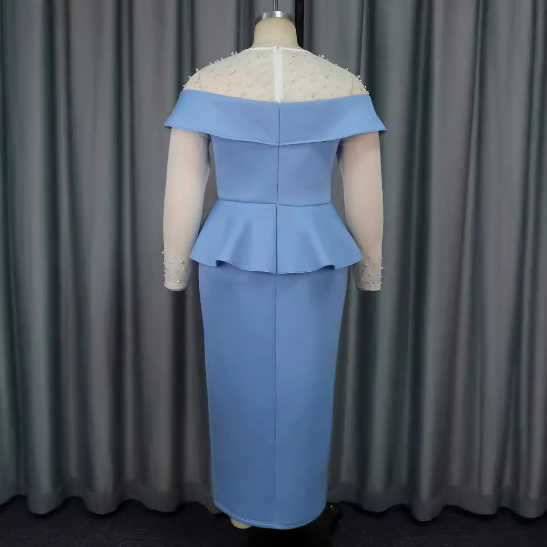 Dame elegant Midi-kjole med off-shoulder design og flæsedetalje Skovae