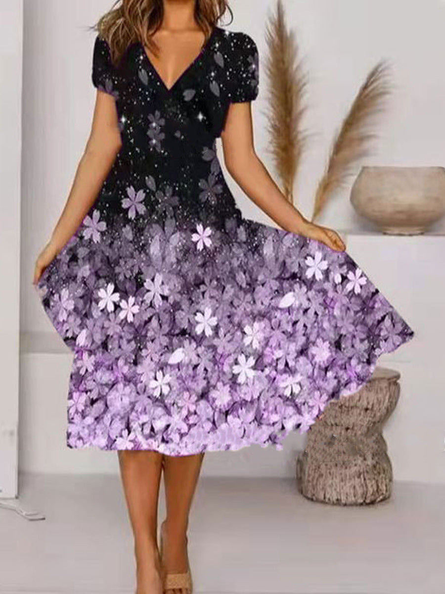 Dame Elegant Vokskjole med blomsterprint og puffærmer Stilla