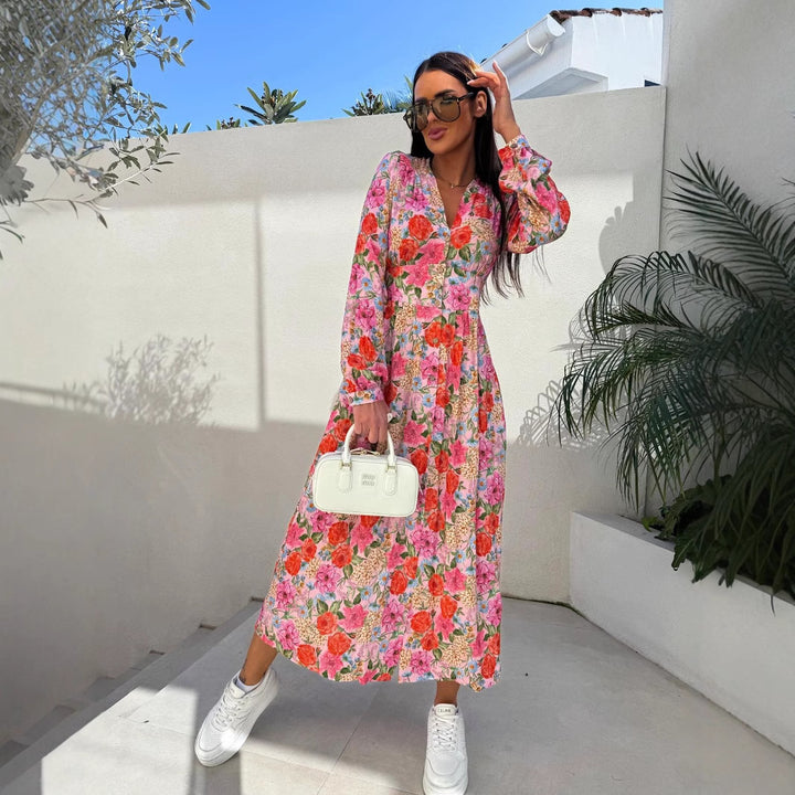 Dame Floral Maxikjole med knapdetaljer Stilla
