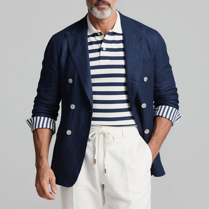 Herrer elegant linned blazer med dobbelt knaplukning Stilla