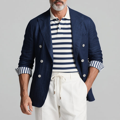 Herrer elegant linned blazer med dobbelt knaplukning Stilla