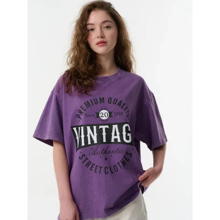 Dame Oversized T-shirt med vintage-inspireret tryk og afslappet snit Stilla