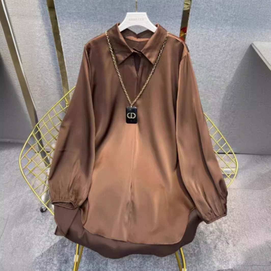 Stilla | Silky-Shirt Forår Ny Løs Silke Skjorte