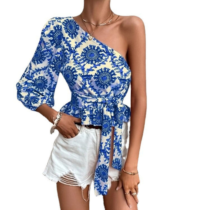 Dame asymmetrisk En-skulder Peplum Top Stilla