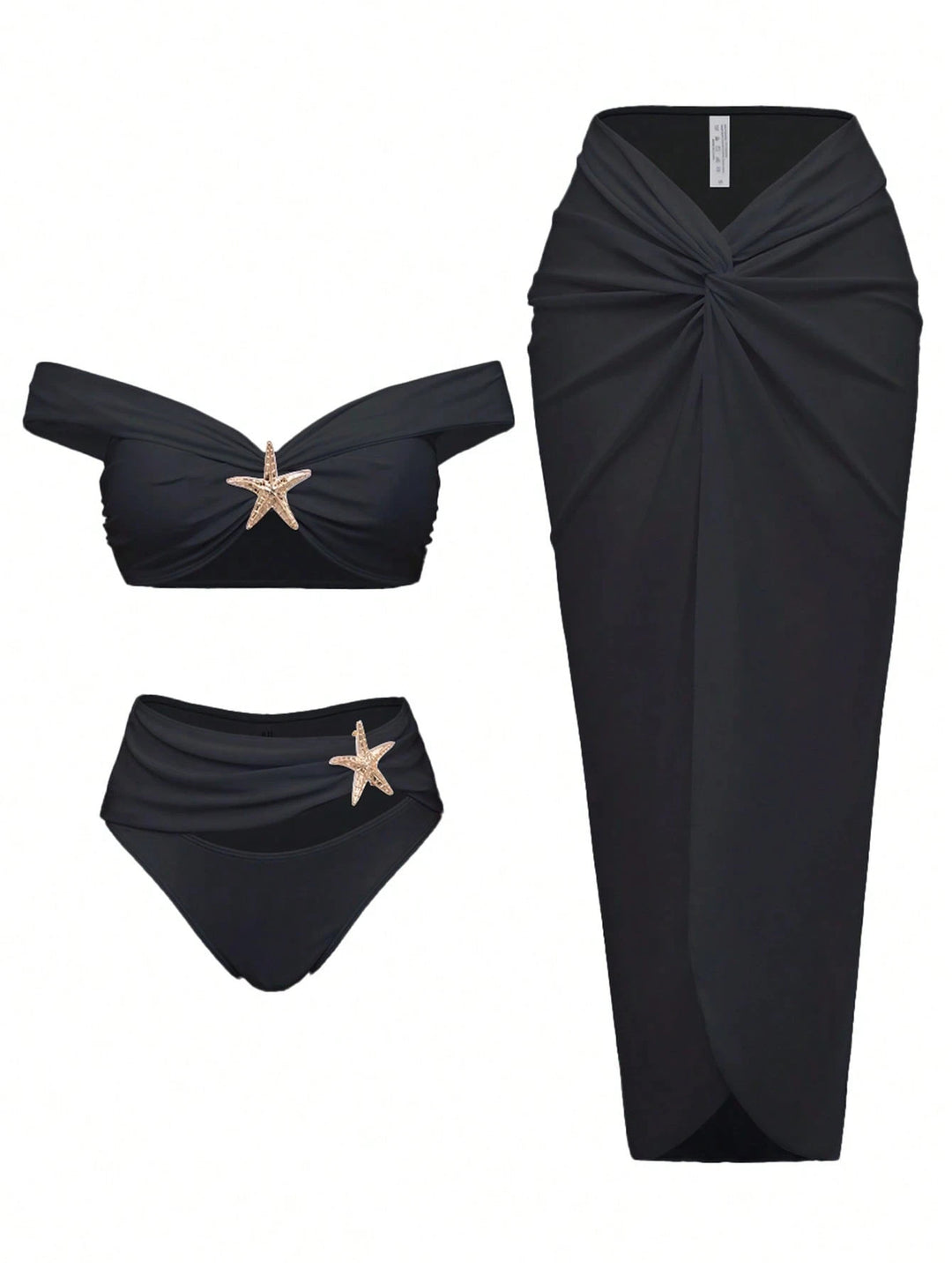 Dame Bikinisæt med indpakningsskørt og elegante smykkedetaljer Skovae