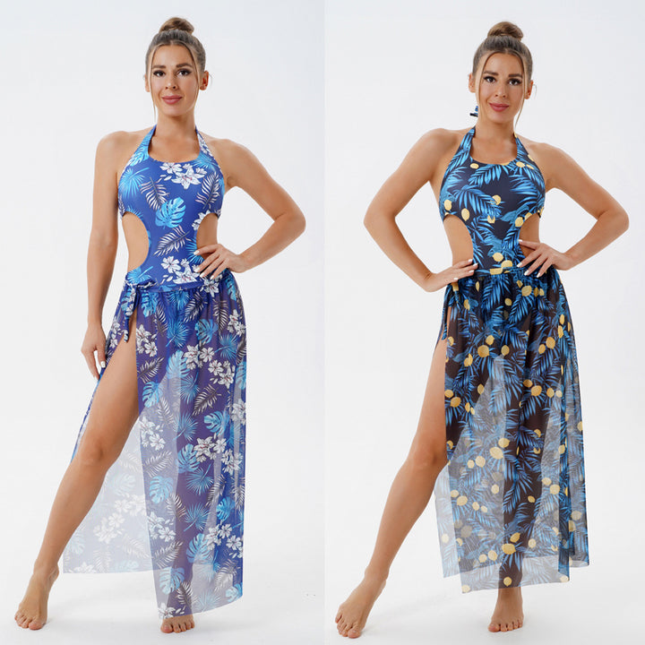 Dame badedragt med moderne cut-out og elegant overkjole Stilla