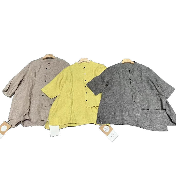 Femme Casual Størrelser Knap-Ned Linned Bluse Stilla