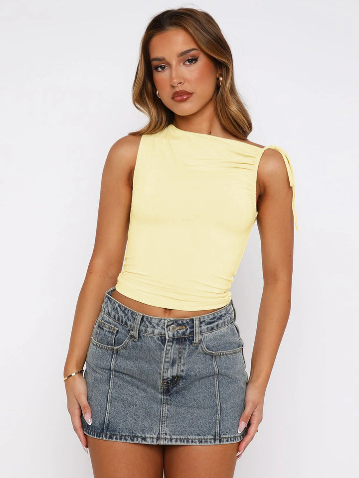 Dame One-Shoulder Top i blødt strækstof Stilla