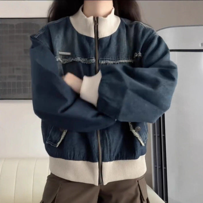 Damer fashionable denimjakke med kontrasterende detaljer Stilla