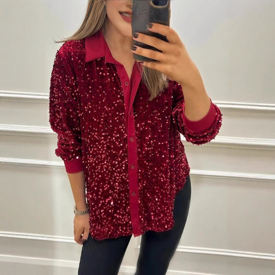 Dame Glitrende Bluse med oversized Snit Stilla